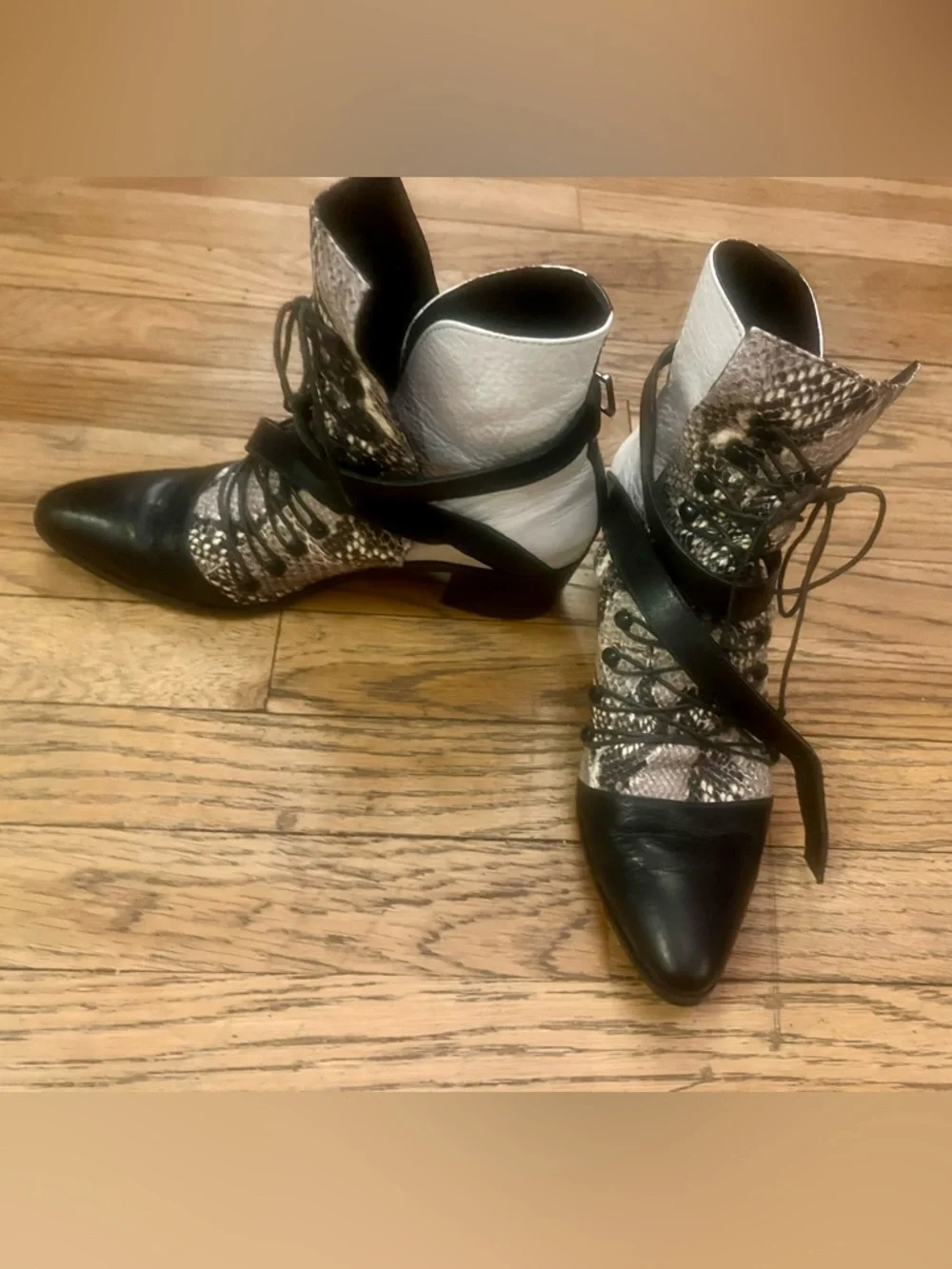 Modern Vice lace up snake print leather ankle boots